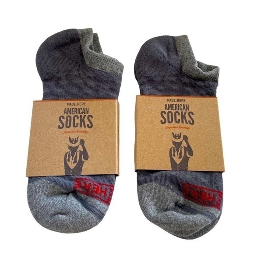 2x NWT MADE HERE Spangle No Show Grey Cotton Socks Unisex Sz S/M Made in USA